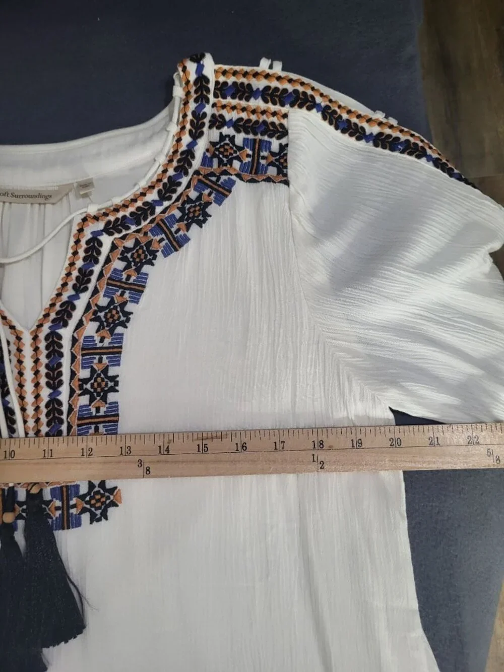 Soft Surroundings Women's M Gauze Embroidered Boho Tassel Blouse Festival - Picture 7 of 9